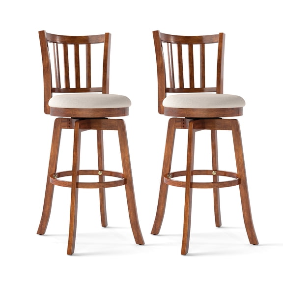 Gymax 30.5'' Swivel Barstools Set of 2 w/Backrest & Upholstered Seat Footrest for Pub