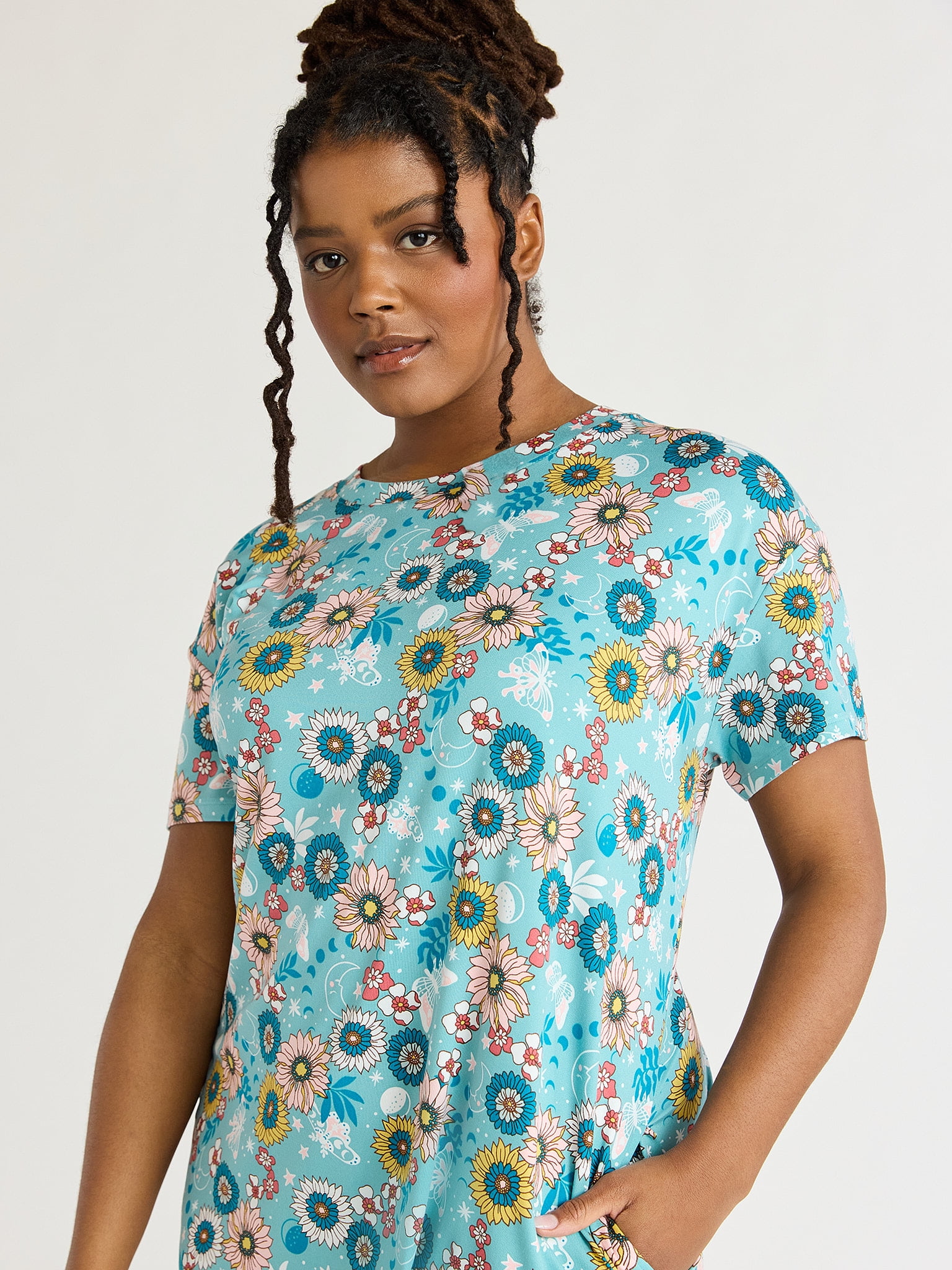 Joyspun Women's Short Sleeve Sleep Shirt with Pockets, Sizes S/M to 2X/3X