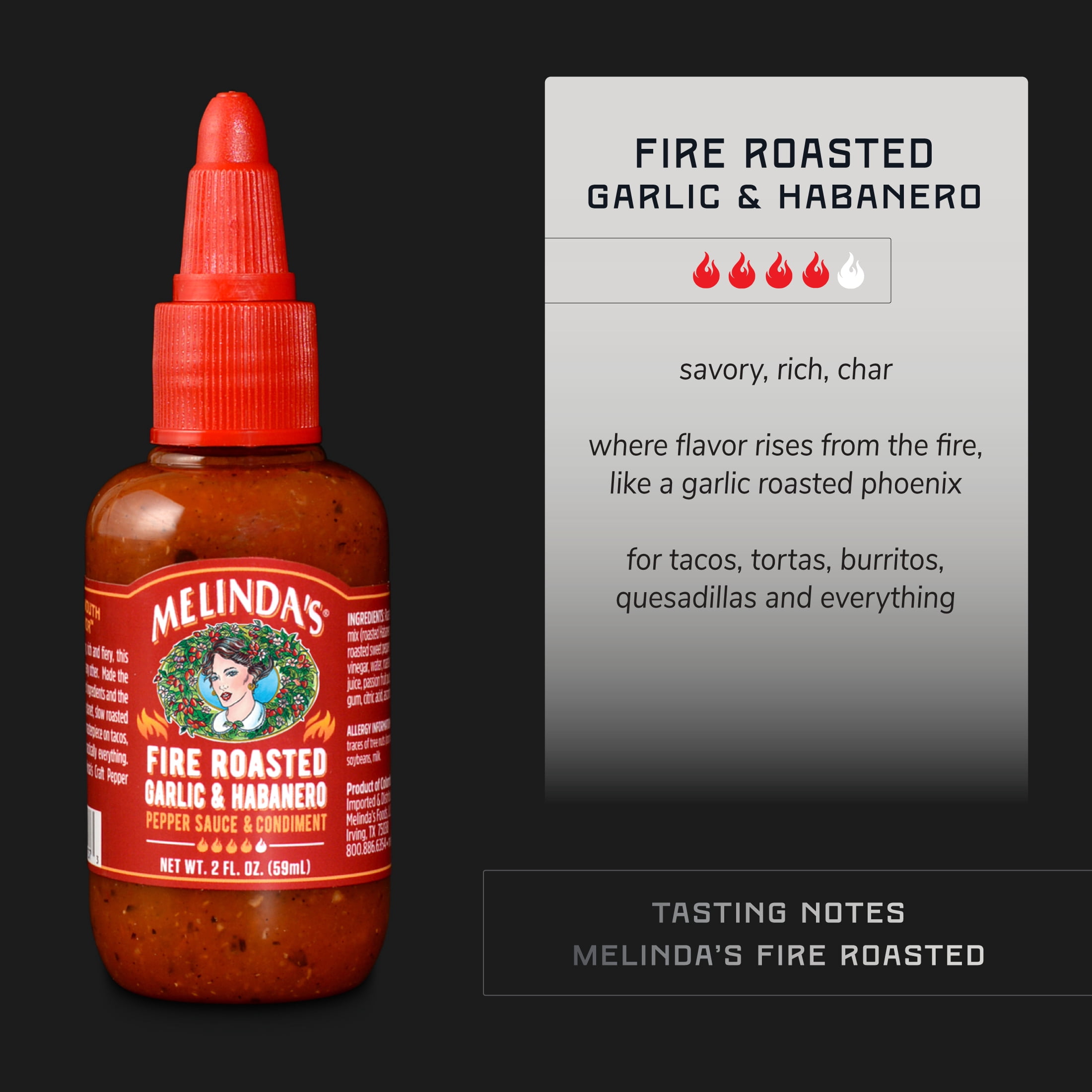 (6 pack) Melinda's Fire Roasted Garlic Habanero Hot Sauce, Fresh Vegetable Based, TSA Compliant