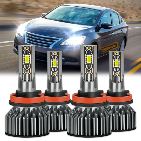 For Nissan Sentra 2013-2019-Combo H9 H11 White LED Headlight Bulbs High-Low Beam,v2t
