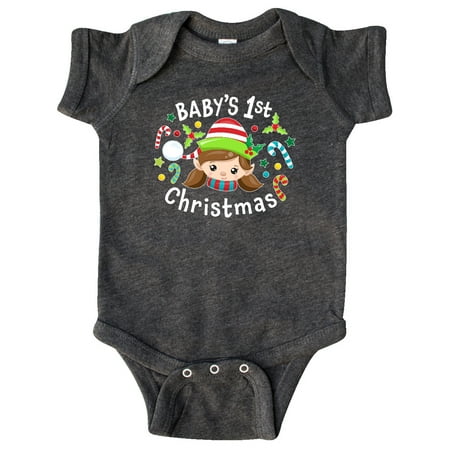 

Inktastic Baby s 1st Christmas Elf Girl with Candy Canes Gift Baby Boy or Baby Girl Bodysuit