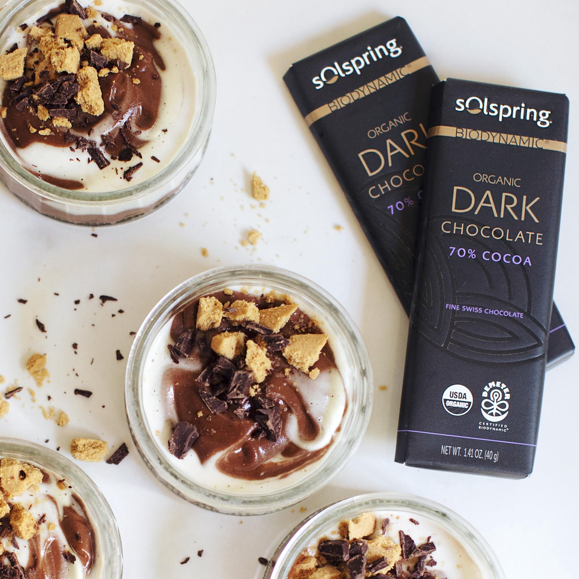 Dr. Mercola Solspring Dark Chocolate Bars - Biodynamic Organic Chocolate Snack - 70 Percent Cocoa - Cane Sugar - Gluten-Free, Non-GMO & Soy-Free - 1 Box (12 Bars)