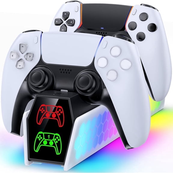 Tokluck Charger Station with Charging Cable for PS5 Controller, White, 2 Count
