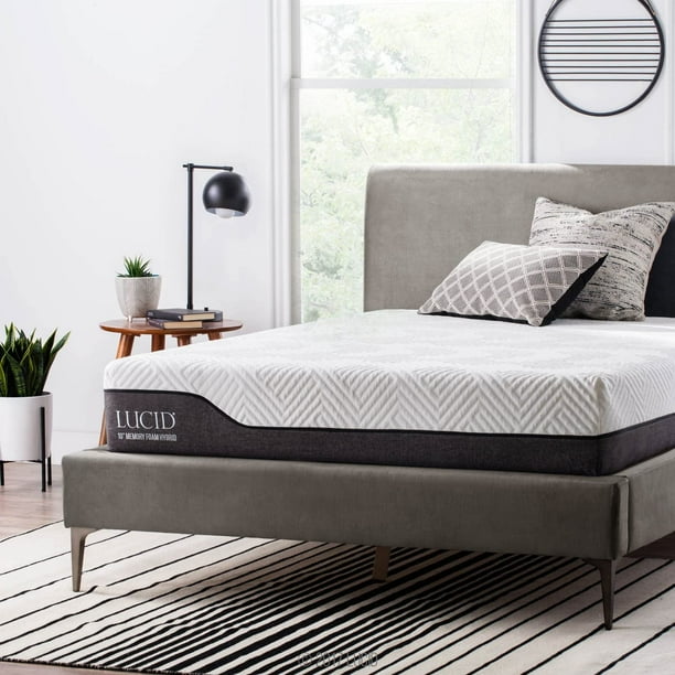 LUCID 10 Inch Twin Hybrid Mattress Bamboo Charcoal and Aloe Vera