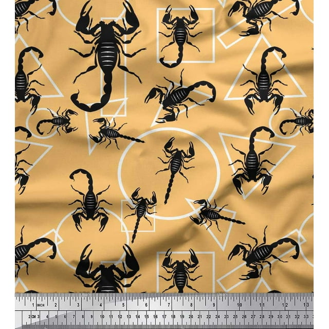Soimoi Cotton Voile Fabric Geometric Shapes & Scorpion Insects Print Fabric by Yard 42 Inch Wide