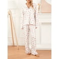 thumbnail image 2 of xiaxaixu Ensemble de Pyjama pour Femmes, Imprimé Fraise, Col Rabattu, Manches Longues, Hauts et Pantalons, Tenues de Détente 2 Pcs, 2 of 8