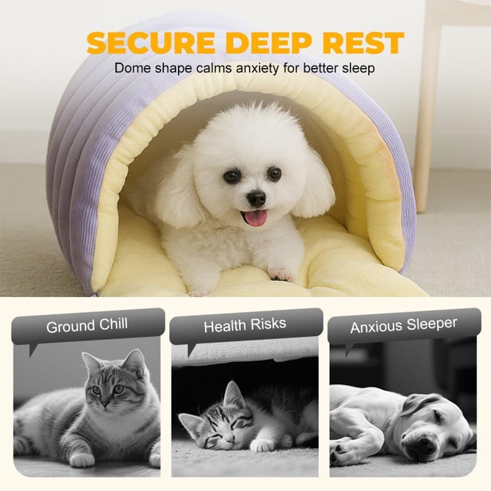 Warmth Cozy Comfort Plush Pet Cave, 2-in-1 Cozy Monster Cat Bed with Removable Cushion, Warm Nest Sleeping Bed Puppy House for Indoor Cats Small Dogs, Foldable Burrow Dog Sleeping Bag(Green,L)