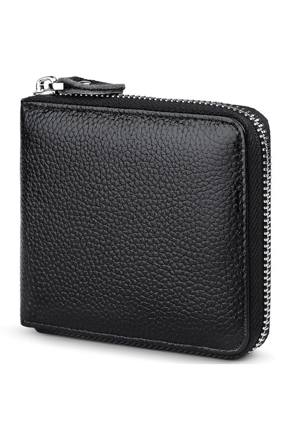 Mens Wallet with Zipper Wallets for Men RFID Blocking Leather Bifold Credit Card Holder Wallets Black