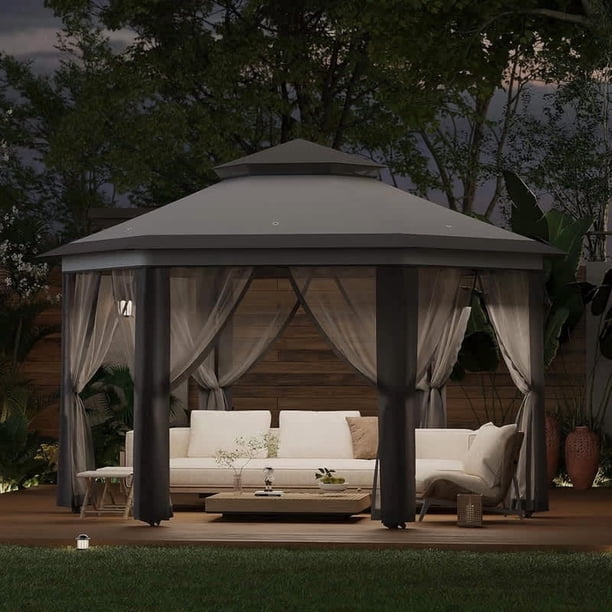 Qinaqin 13' x Pop-Up Gazebo Canopy Tent con Zippered Malla Sidewalls y Carrying Bag Event Shelter para Patio Garden Backyard cm de Profundidadark Gris Light