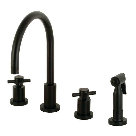 Kingston Brass KS8720DXBS Concord Double-Handle 4-Hole Widespread Kitchen Faucet with Brass Sprayer in Matte Black