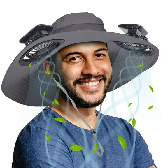 Outdoor Solar Fan Hat, Wide Brim Sun Bucket Hat for Men Women UPF 50  Fishing & Beach Hat with Fan Built in