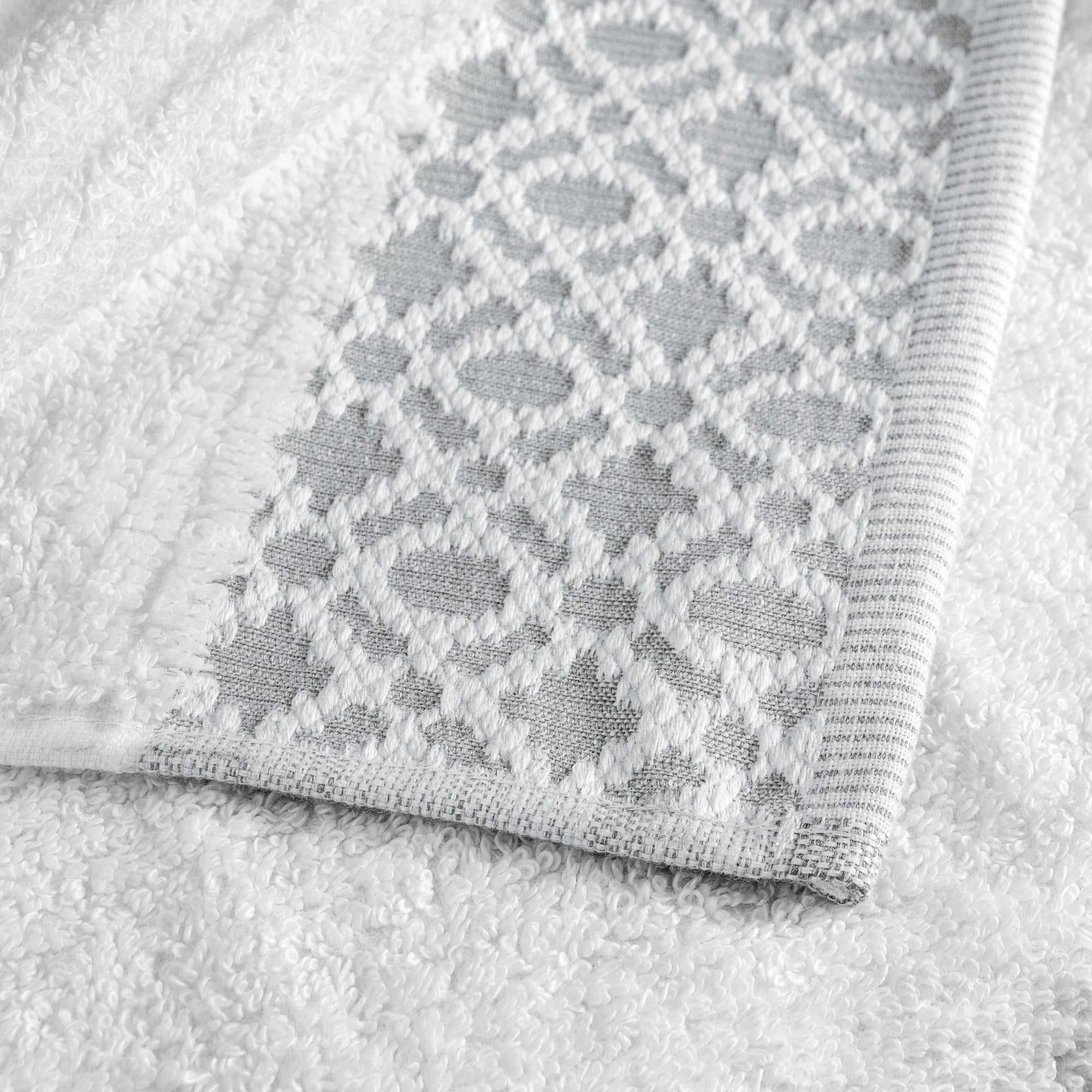 Market & Place Turkish Cotton Jacquard 6-Piece Hand Towel Set, White/Light Grey