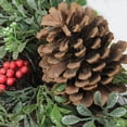 thumbnail image 2 of 24" Glittered Artificial Boxwood Pine Cone and Red Berry Christmas Wreath - Unlit, 2 of 3