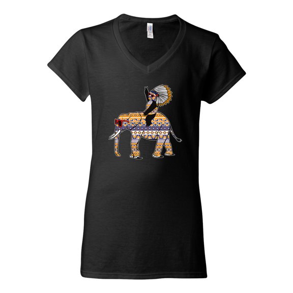Wild Bobby, Cute Colorful Elephant Squirrel Mosaic, Animal Lover, Women Standard V-Neck Tee, Black, Small