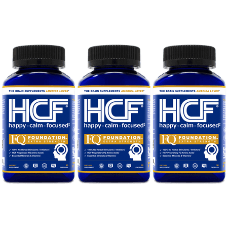 HCF Happy, Calm & Focused - Brain Focus, Attention, Concentration & Mood Supplement (3-Pack) - FQ Foundation Amino Acids, Vitamins & Minerals - 100% No Herbal Stimulants - Non-GMO Project Verified