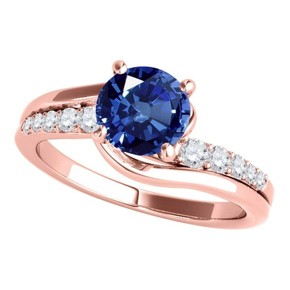 Mauli Jewels Engagement Rings for Women 1.15 Carat Halo Sapphire and Diamond Engagement Ring Crafted 4 Prong-Setting 14k Solid Rose Gold