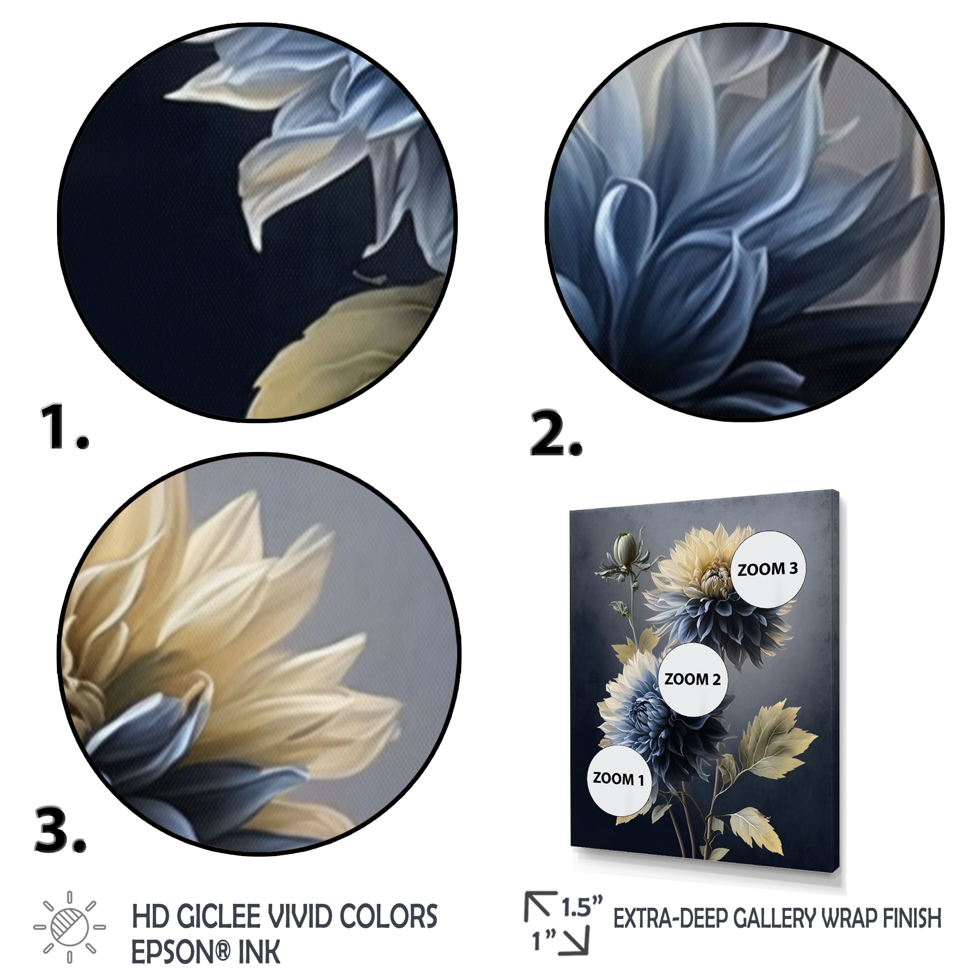 Designart Hyperrealistic Blue And Gold Flower I Canvas Wall Art