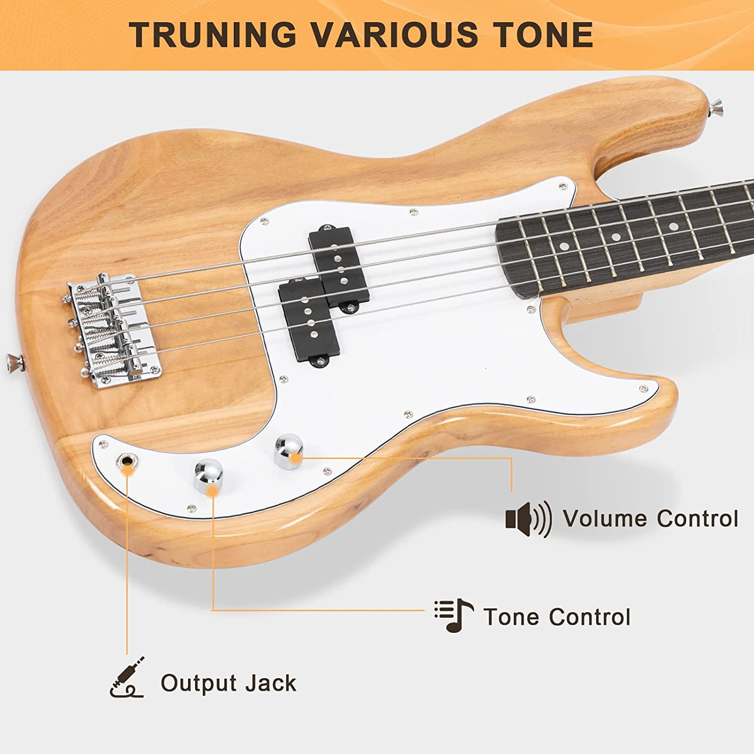 GLARRY Full Size Electric Bass Guitar with 20W AMP, 4 String Beginner Starter Kit with Accessories including Cable, Strap, Bag for Kids and Adults (Burly Wood)
