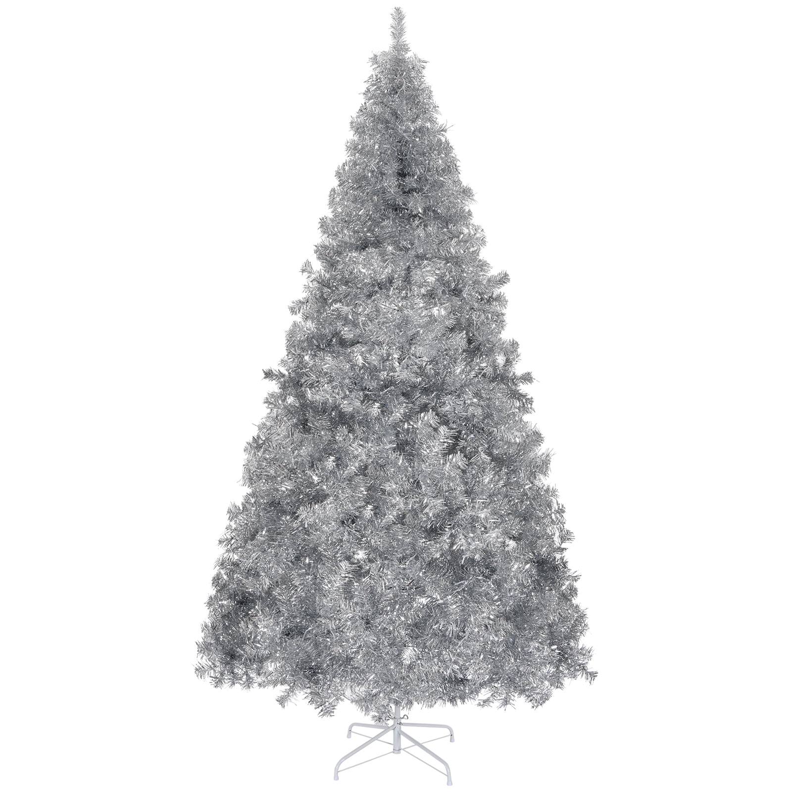 Astoutdoor 6 ft Pre-Lit Artificial Christmas Tree, Silver, 900 Branch Tips, 300 Warm White LED Lights, 8 Modes, Remote Control, Hinged, Metal Stand