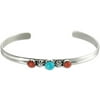 Girls' Sterling Silver Created Turquoise and Coral Cuff Bracelet