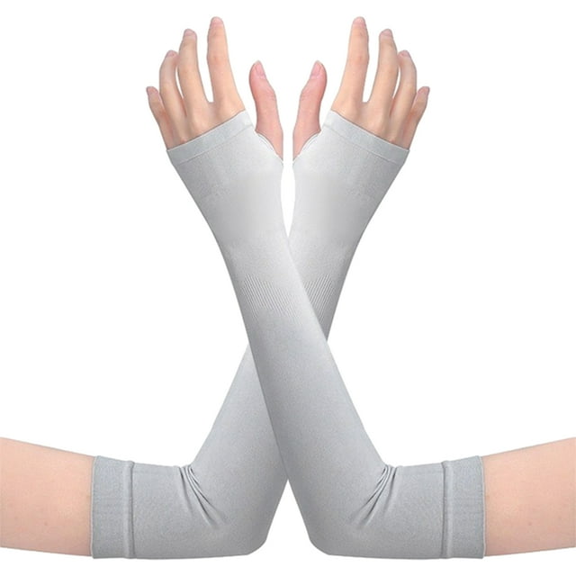 Minnieouse Mangas de brazo de refrigeración con protección para hombre y mujer, protector solar para ciclismo y voleibol guantes y mitones degradado blanco gris