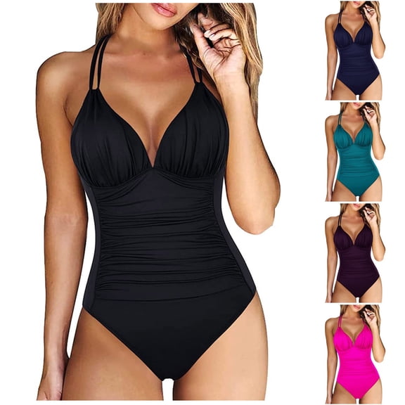 Plus Size Swimsuits One Piece Bathing Suit for Women Tummy Control Sexy Halter Swimwear
