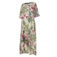thumbnail image 4 of Robe Longue Maxi Boho Décontractée en Coton et Lin à Manches 3/11 à Fleurs pour Femmes, 4 of 8