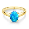 thumbnail image 2 of Gem Stone King 0.56 Ct Oval Cabochon 9x7mm Blue Simulated Opal 10K Yellow Gold Ring, 2 of 4
