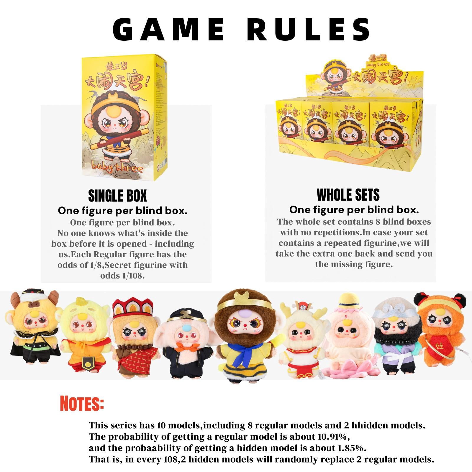 Baby Three Series Blind Box Plush, with 10 total Unique Styles, Cuddly Plush Baby Doll, Mini Plush Animals, Poseable Plush Figure toys, Blind Box Figures, Baby Plush toys, for