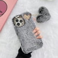 thumbnail image 2 of Allytechgroup Cute Case for iPhone 16 Plus, Plush Furry Fuzzy Fur Case for Women Girls, Soft TPU Bumper Protective Case with Fur Heart Pendant for iPhone 16 Plus, Gray, 2 of 4