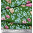 thumbnail image 2 of Soimoi Green Georgette Viscose Fabric Leaves & Peony Floral Print Sewing Fabric Yard 42 Inch Wide, 2 of 3