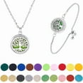 thumbnail image 1 of 2pcs Essential Oil Diffuser Bracelet Necklace Set Tree of Life Stainless Steel Pendants Charms Adjustable Aromatherapy Locket Jewelry with 20 Random Color Refill Pad for Women Mom Gift, 1 of 5