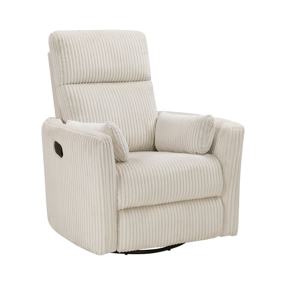 JERFIT Modern Swivel Glider Recliner Chair with Pillows, Beige Corduroy Upholstery, 360 Swivel Motion for Living Room, Bedroom