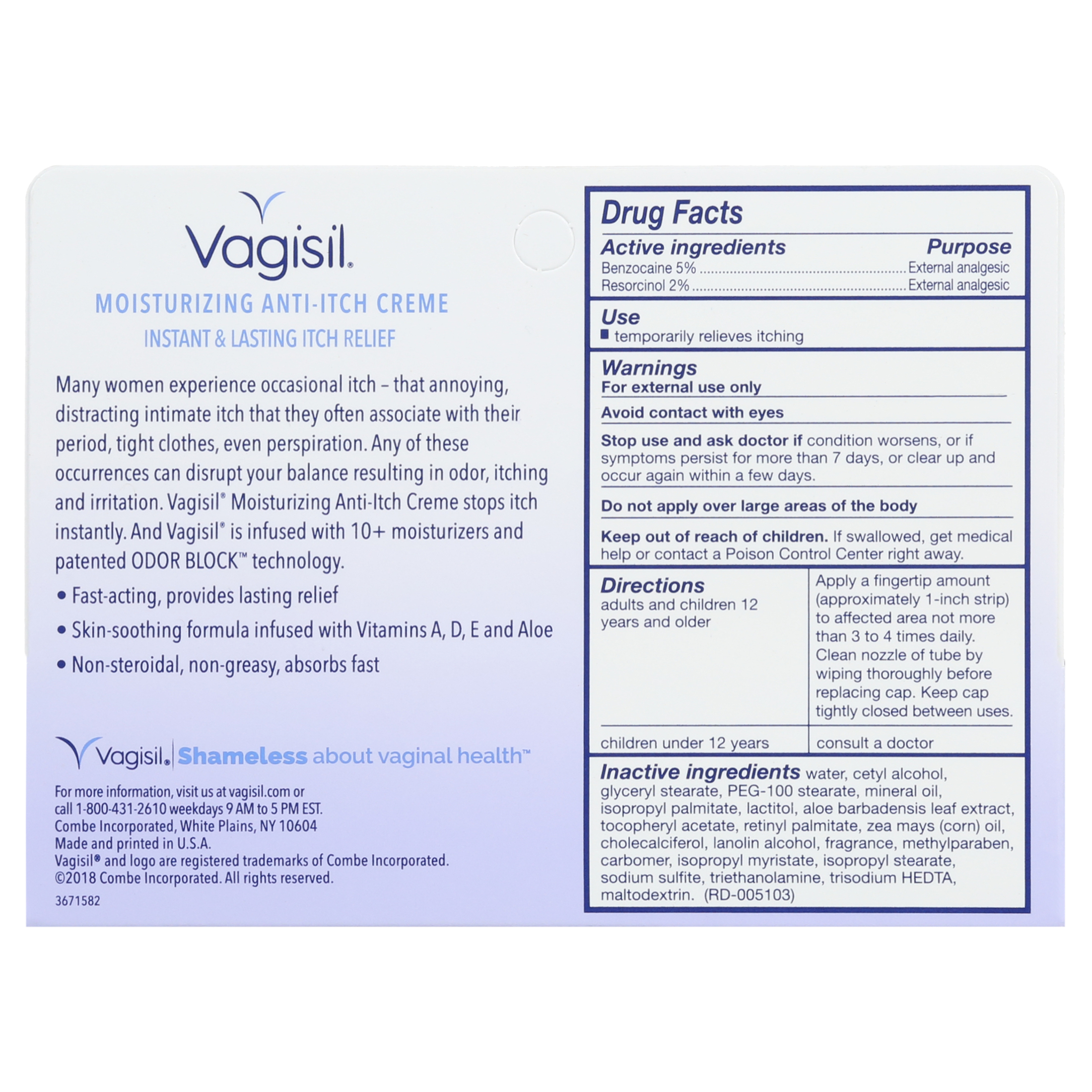 Vagisil Regular Strength Moisturizing Anti Itch Cream 10 Oz 2413