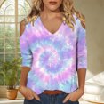 thumbnail image 2 of MEICHEN Tie Dye Long Sleeve Shirts for Women V Neck Pullover Tops Loose Tees Top Summer Fashion Clothing for Women, 2 of 5
