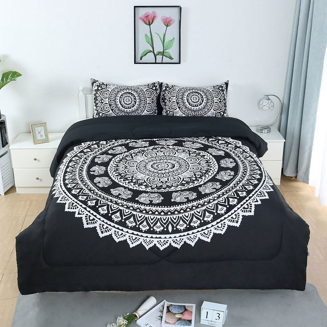 Unique Bargains 3-Piece Bohemian Luxury Polyester Comforter Set 100%Polyester Queen