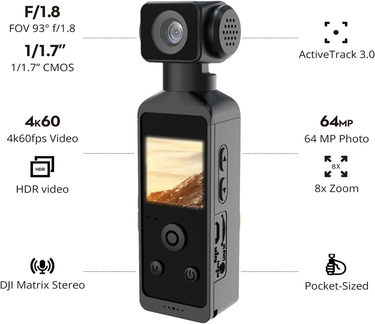 4K Mini Body Camera, 128G Handheld Action Camera with 1.3", Portable Camcorder with IR Cut Auto Night Vision & Loop Record for Outdoors Sports Police Law Enforcement, SD Card Slot, Waterproof Case