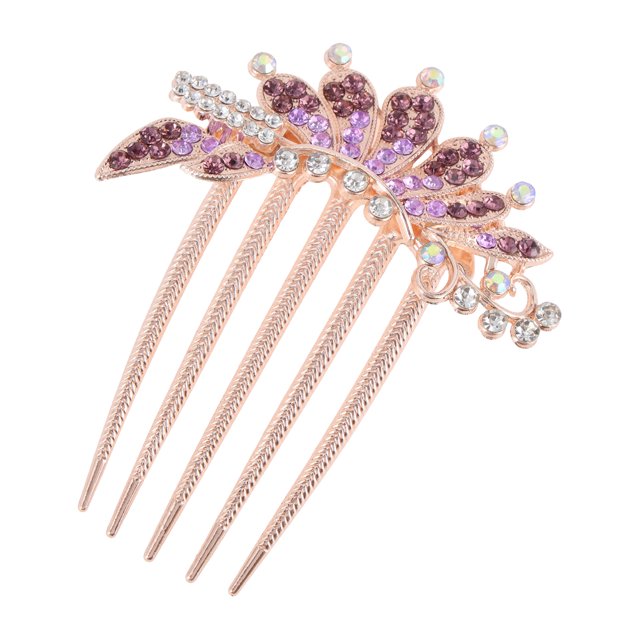 Ofertas Únicas 1 Pcs Peine Lateral de Rhinestone en Forma de Corona de Cinco Dientes para Uso Diario Aleación Púrpura de Rhinestone