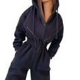 thumbnail image 3 of Women Fleece Jumpsuits Outfits Hooded Sweatshirt Set High Waist Ladies Jumpsuit Black S, 3 of 7