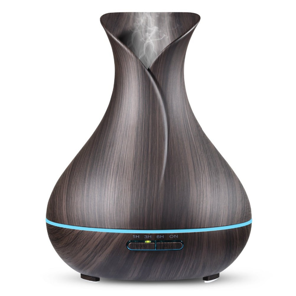 Dark Wood Base 400ml Air humidifier Creative Crackle Aromatherapy Essential Oil Diffuser Ultrasonic with 7-Color LED BPA-Free