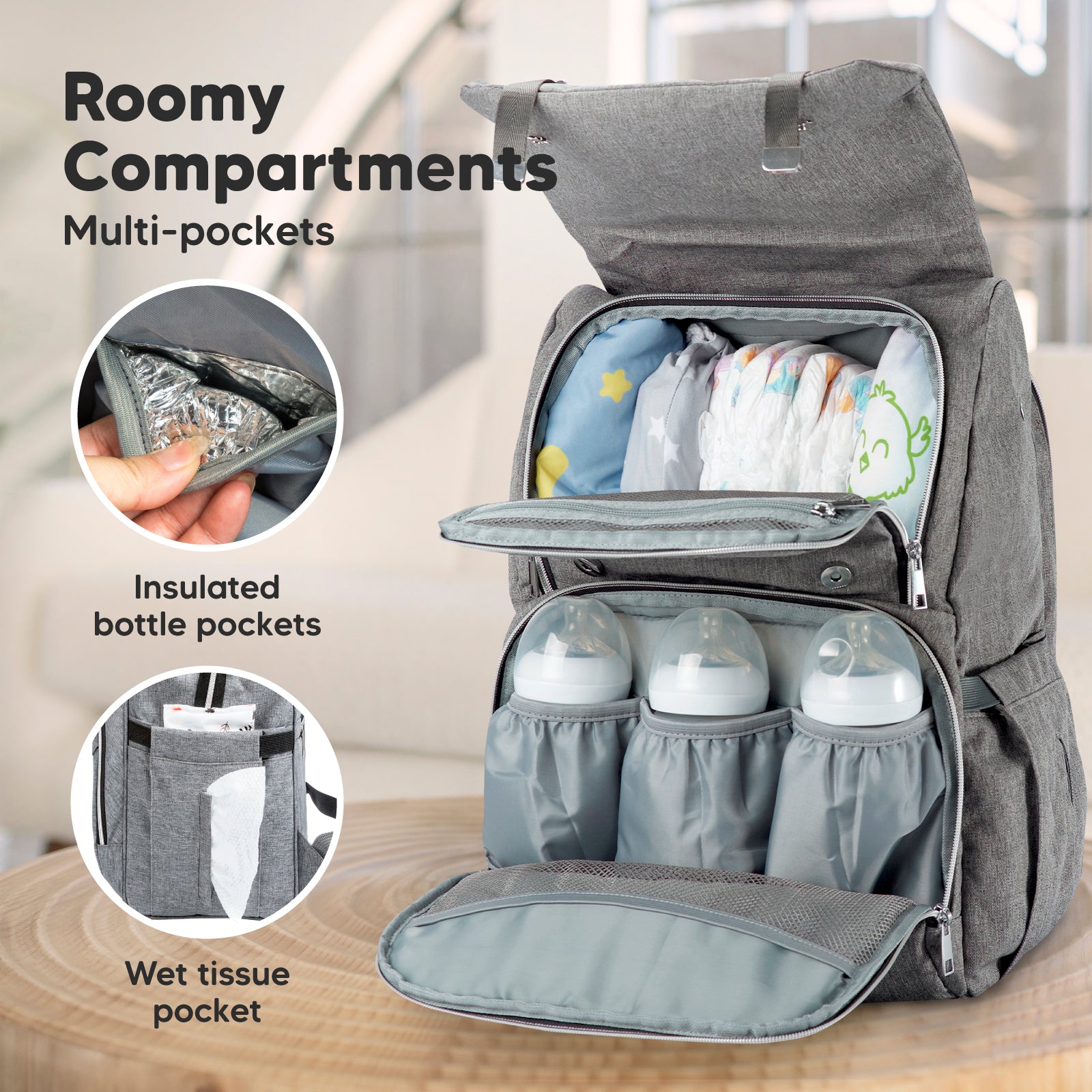 KeaBabies Explorer Diaper Bag Backpack, Baby Bags, Changing Pad, Stroller Straps - image 3 of 10
