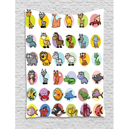 - Zoo Tapestry, Funny Cute Cartoon Style Animals Set Colorful Dots Doodle Jungle Life Kids Room Decor, Wall Hanging for Bedroom Living Room Dorm Decor, 40W X 60L Inches, Multicolor, by Ambesonne