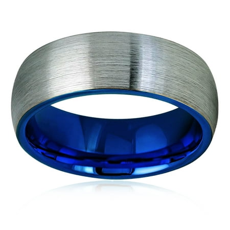 Men Women Tungsten Carbide Wedding Band Ring 8mm Comfort Fit Domed Blue Inside Brushed Gun Metal Tone Tungsten (Best Modern Metal Bands)