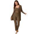 thumbnail image 1 of Pijama de punto para mujer Ropa de dormir casual Pantalones Shrug Cardigan 3ps Lounge Set X-Small Brown, 1 of 4