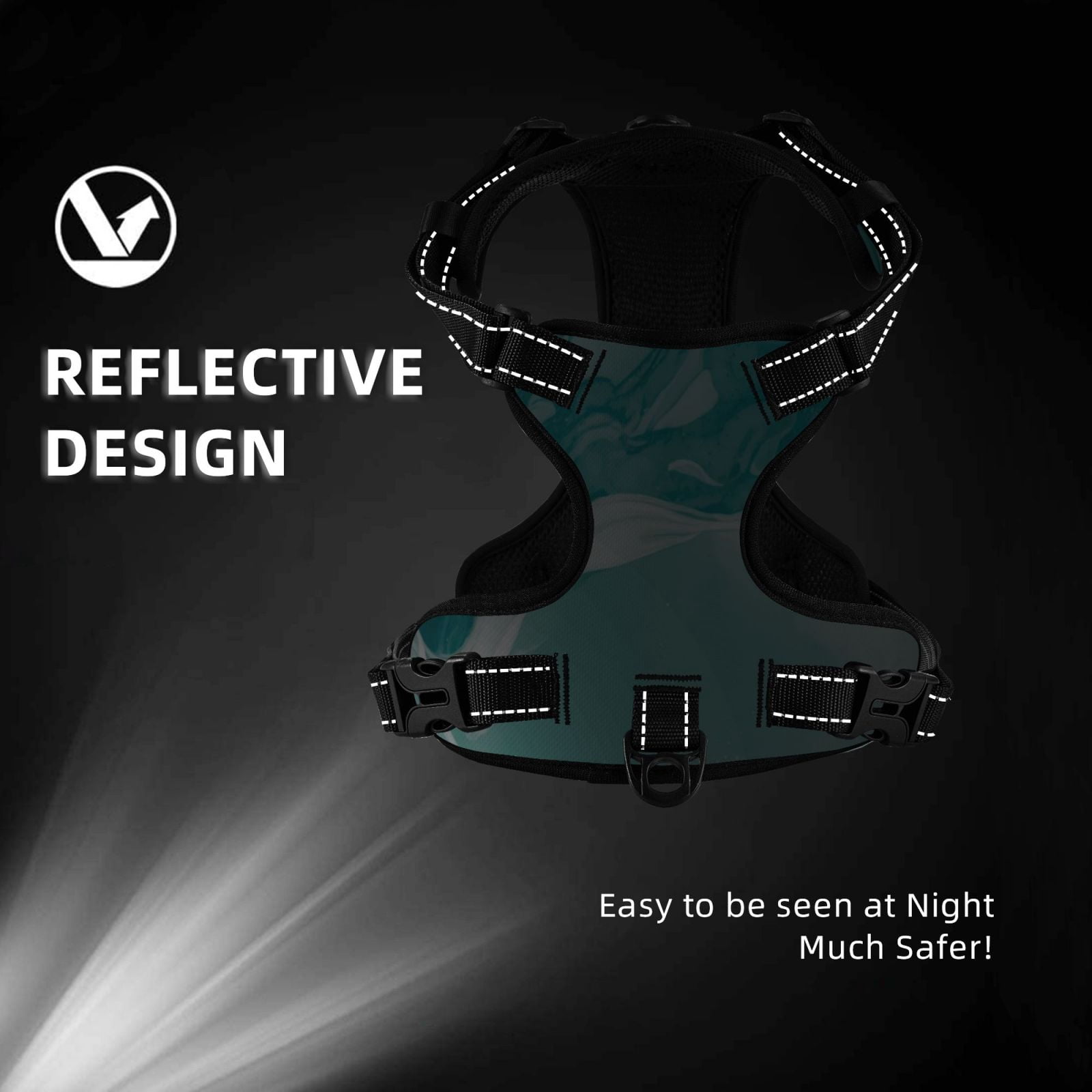 Fuzoiu Teal Turquoise 1 Print Reflective Dog Harness,Adjustable, Breathable Pet Vest,Dog Harness No Pull,No Choke Pet Vest for Small, Medium, and Large Dogs-Small