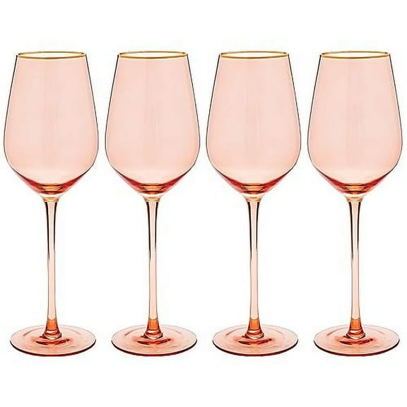 Vikko Wine Glasses, 13.5 Ounce Small Pink Wine Glass with Gold Rim, Set of 4 Stemmed Wine Glasses for Red and White Wine, Colored Wine Glasses, Glasses for Wine