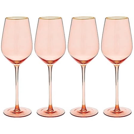 Vikko Wine Glasses, 13.5 Ounce Small Pink Wine Glass with Gold Rim, Set of 4 Stemmed Wine Glasses for Red and White Wine, Colored Wine Glasses, Glasses for Wine
