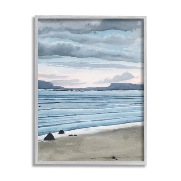 Stupell Calming Coastal Shore Ripples Landscape Painting Gray Framed Art Print Wall Art