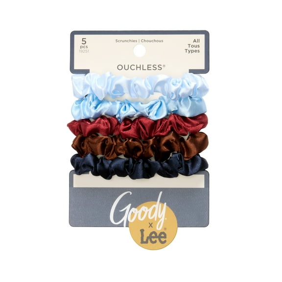 Goody x Lee Satin Thin Hair Scrunchies, No Damage, All Hair Types, 5 Pack