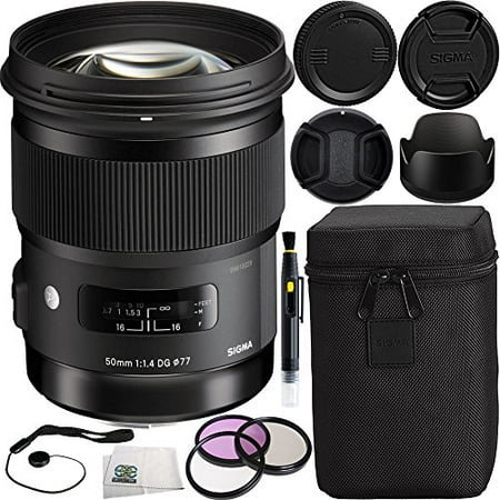 Sigma 50mm f/1.4 DG HSM Art Lens for Nikon F Bundle Includes Manufacturer Accessories with 3PC Filter Kit + Lens Cap + (Best Camera Lens Manufacturer)